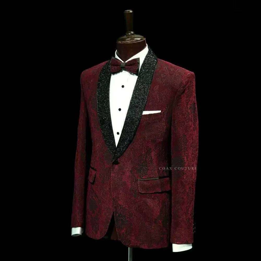 Men Formal Wear Red - Dark Red Formal Men Suits Jacquard