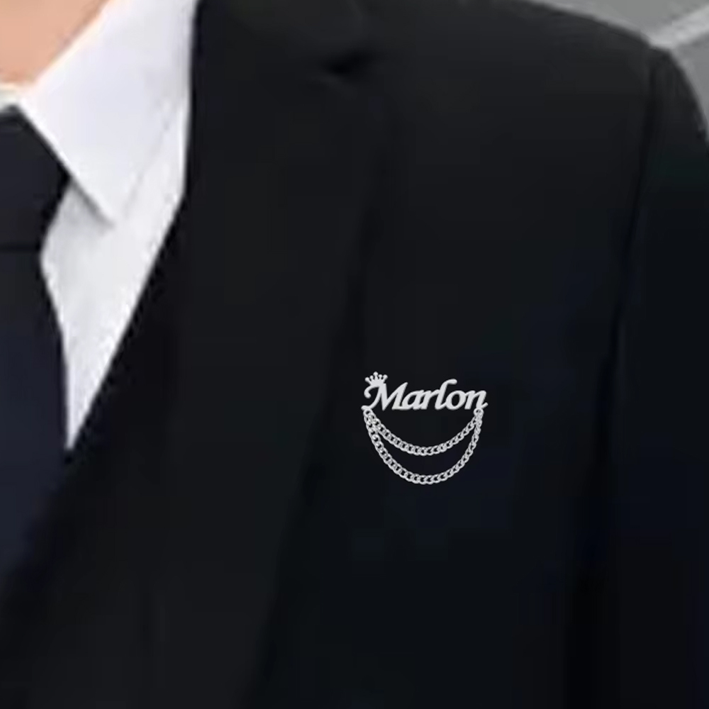 Tuxedo Lapel Pin - Personalized Name Brooch Customized Crown Pins