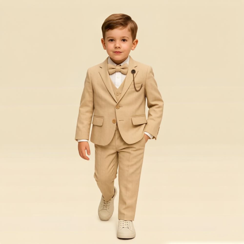 Formal Wear For Men Kids - Mens Beige 3 Pieces Kids Boys