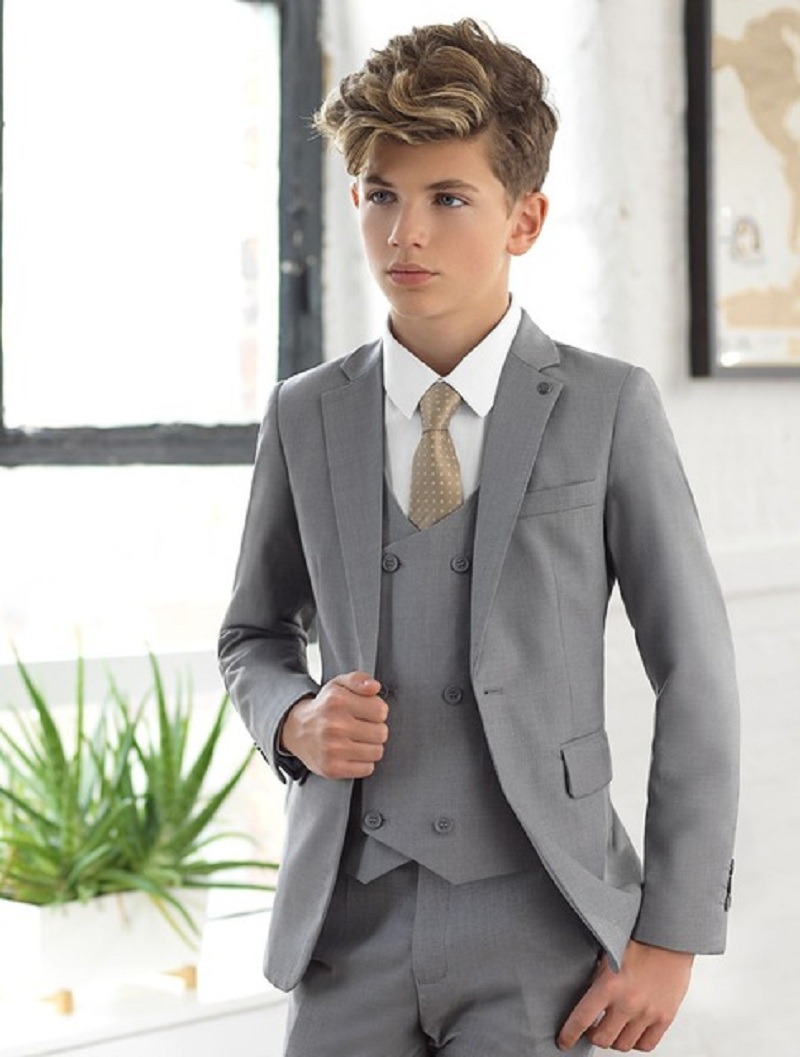 Formal Wear For Men Kids - Light Grey Notch Lapel Kids Suit