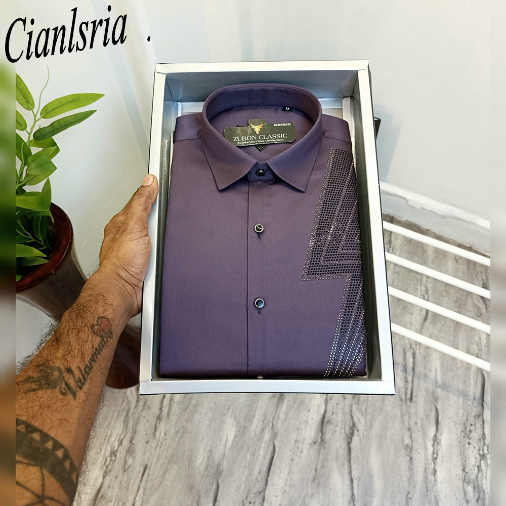 Men Luxury One‑Side Geometric  - Men Formal Party Wear Shirt recension och pris