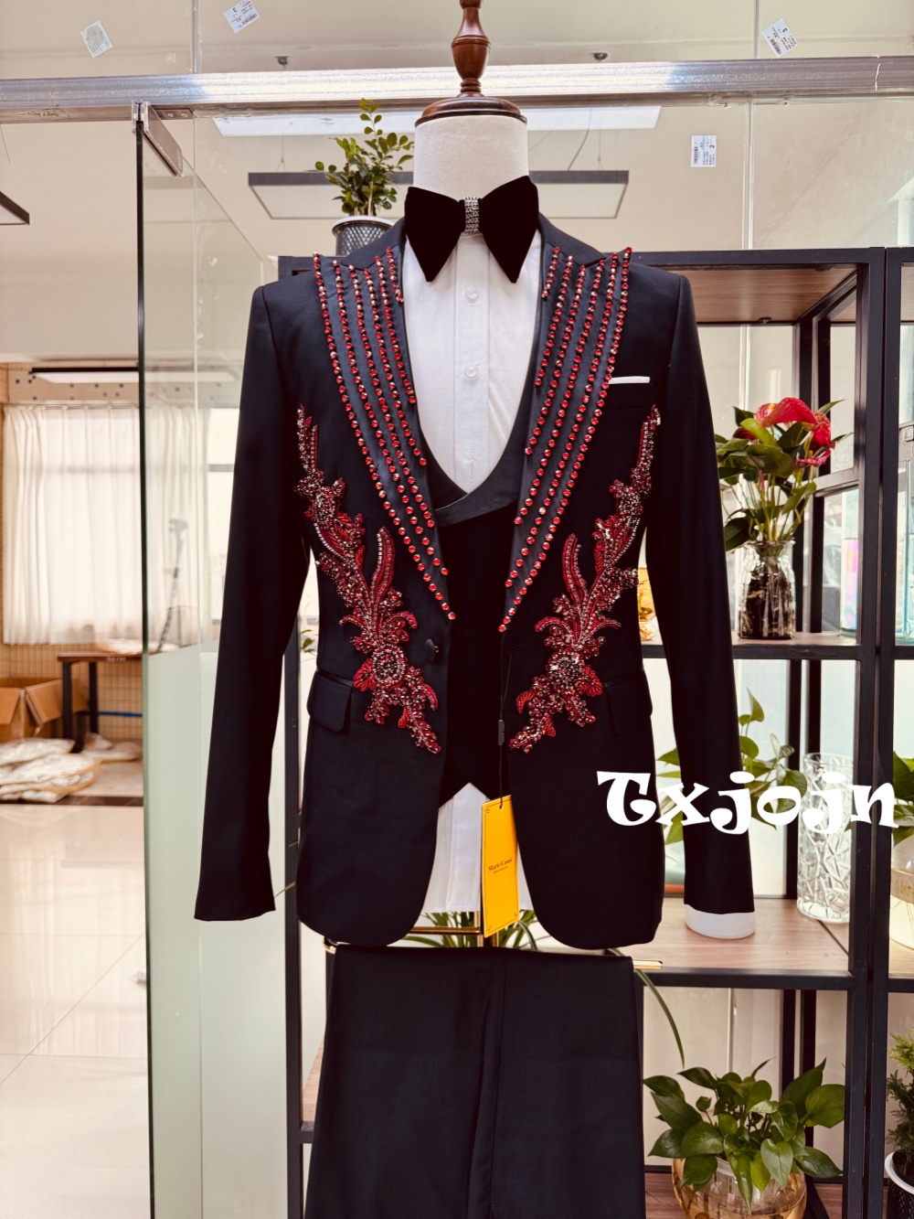 New Men's Red Crystal Suit Set - Men Formal Wear Red recension och pris