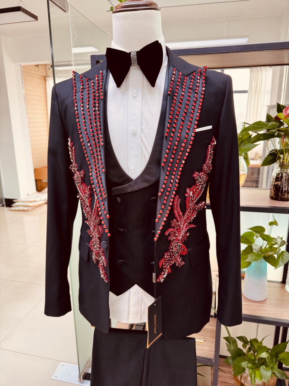 New Men's Red Crystal Suit Set - Men Formal Wear Red recension och pris