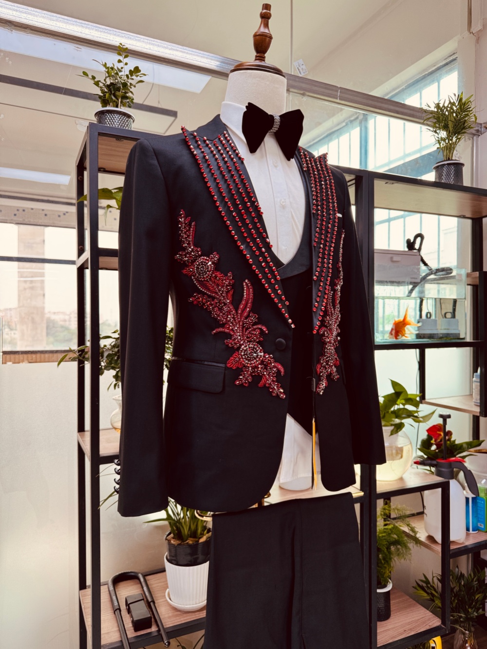 New Men's Red Crystal Suit Set - Men Formal Wear Red recension och pris