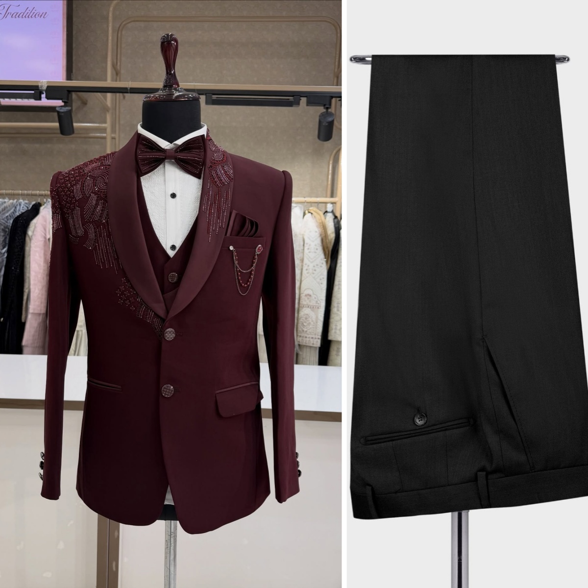 3 Pieces Groom Wedding Tuxedos - Men Formal Wear Red recension och pris
