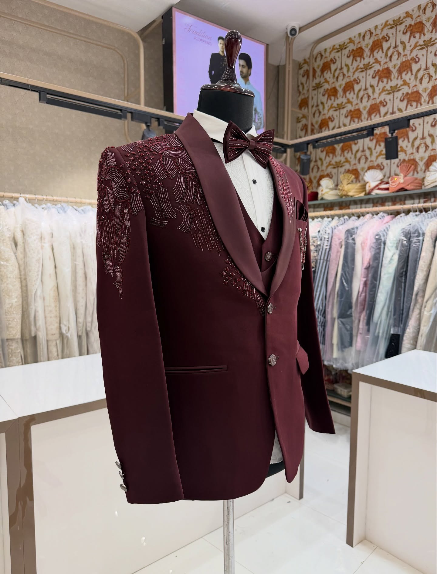 3 Pieces Groom Wedding Tuxedos - Men Formal Wear Red recension och pris