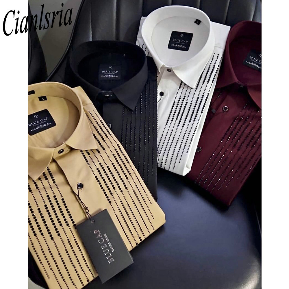 Men Luxury Vertical Rhinestone - Men Formal Party Wear Shirt recension och pris