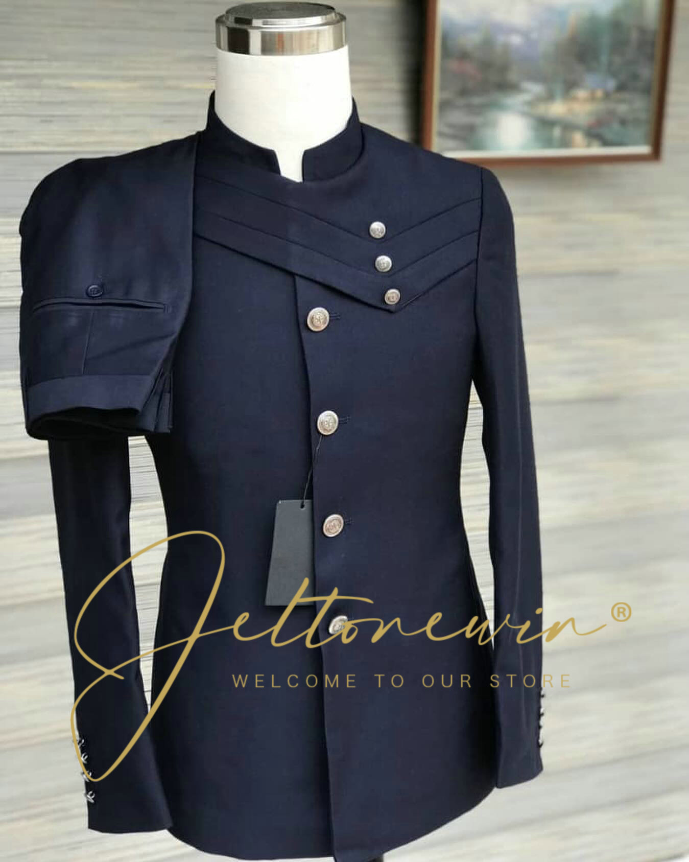 Men's Navy Blue Suit Set with  - Men'S Style Formal Wear recension och pris