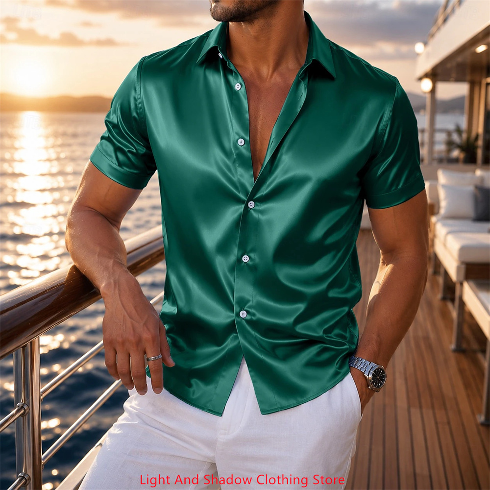 Men's Satin Short Sleeved Shir - Men Formal Party Wear Shirt recension och pris