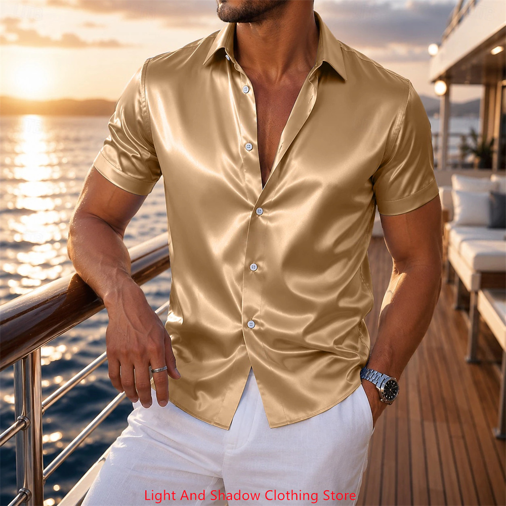 Men's Satin Short Sleeved Shir - Men Formal Party Wear Shirt recension och pris