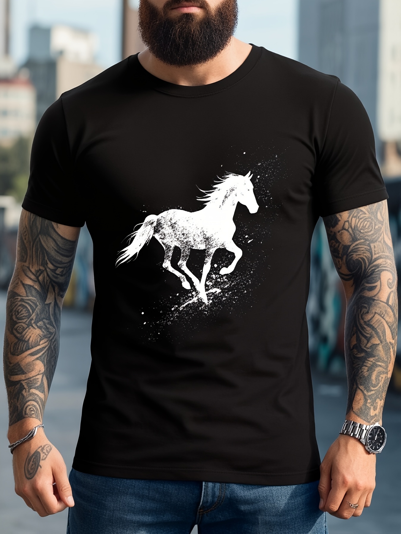 Men's Dynamic Horse Print T-Sh - Tall Men Formal Wear recension och pris