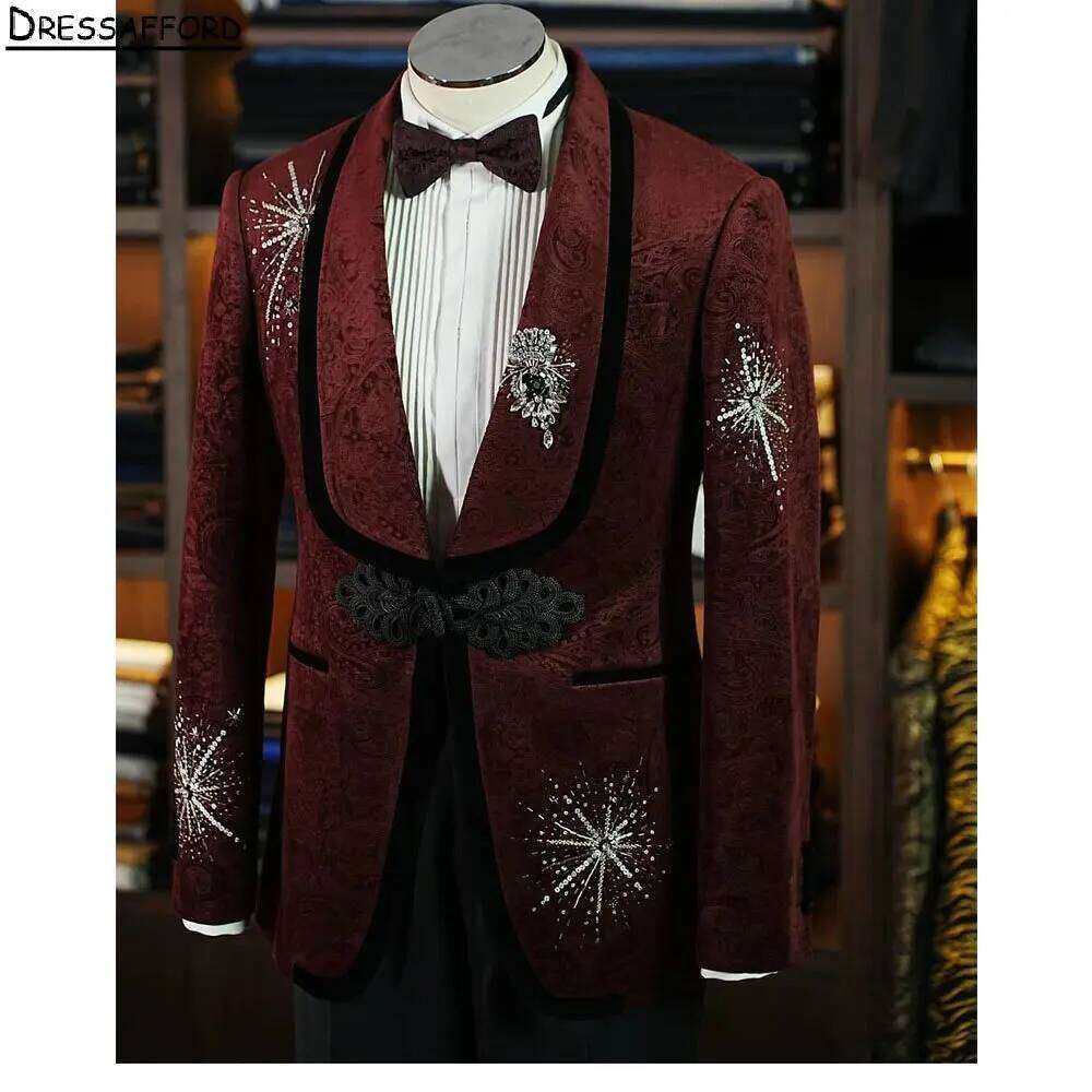 Dark Red Jacquard Crystal Bead - Men Formal Wear Red recension och pris