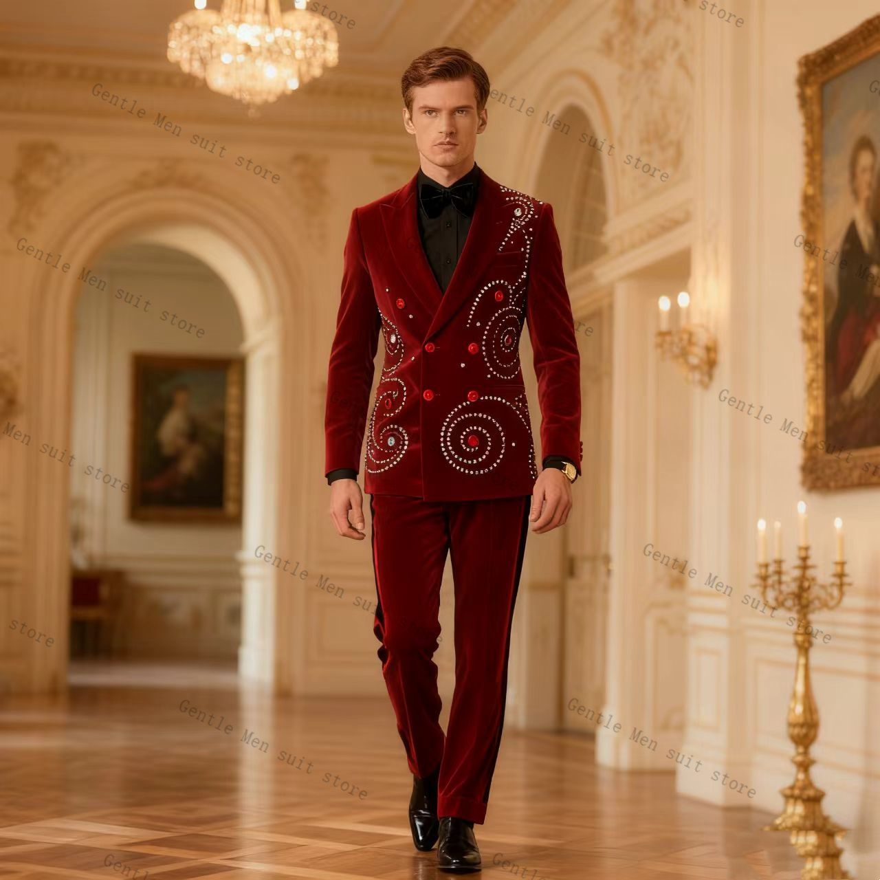Velvet Crystal Red Men Suit Se - Men Formal Wear Red recension och pris