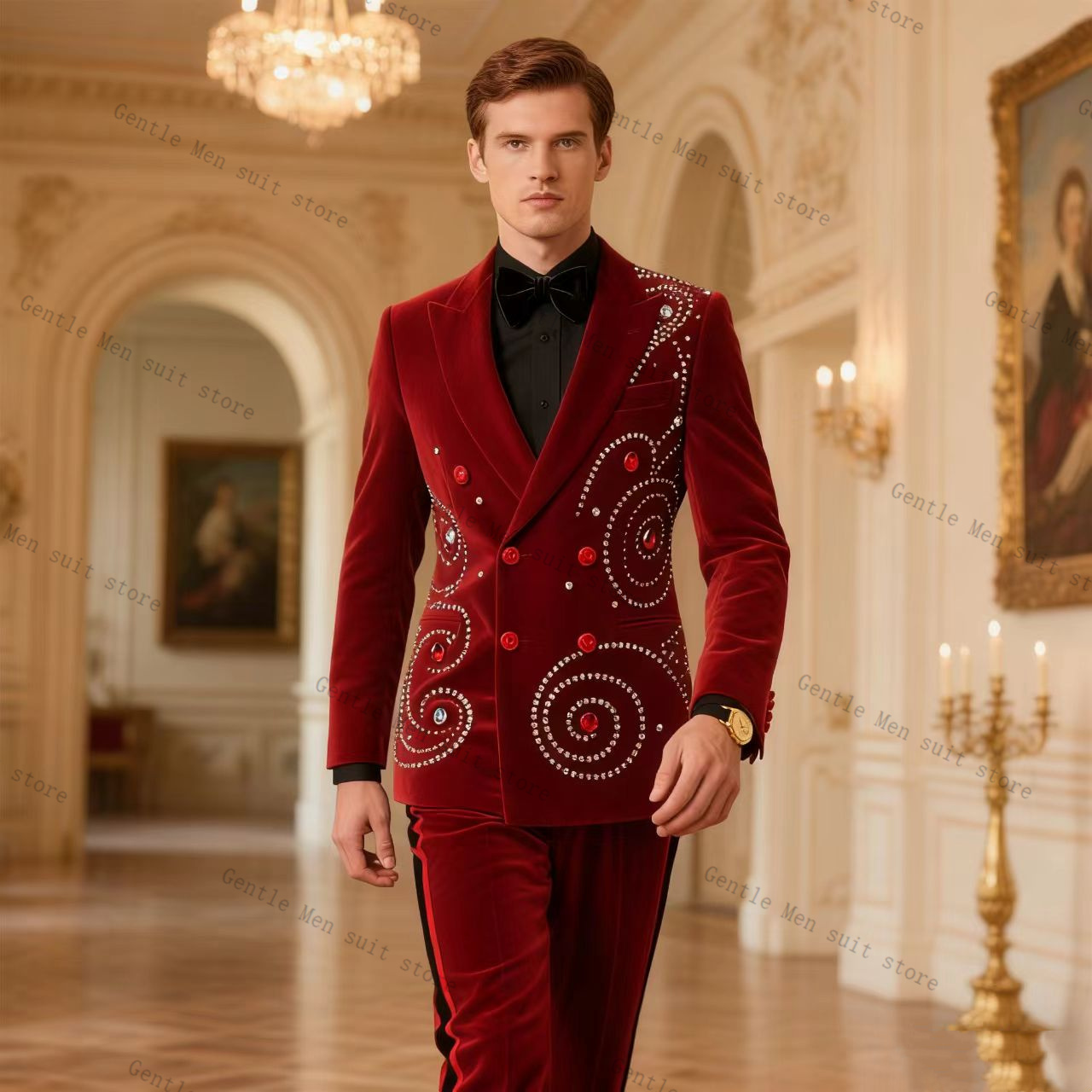 Velvet Crystal Red Men Suit Se - Men Formal Wear Red recension och pris