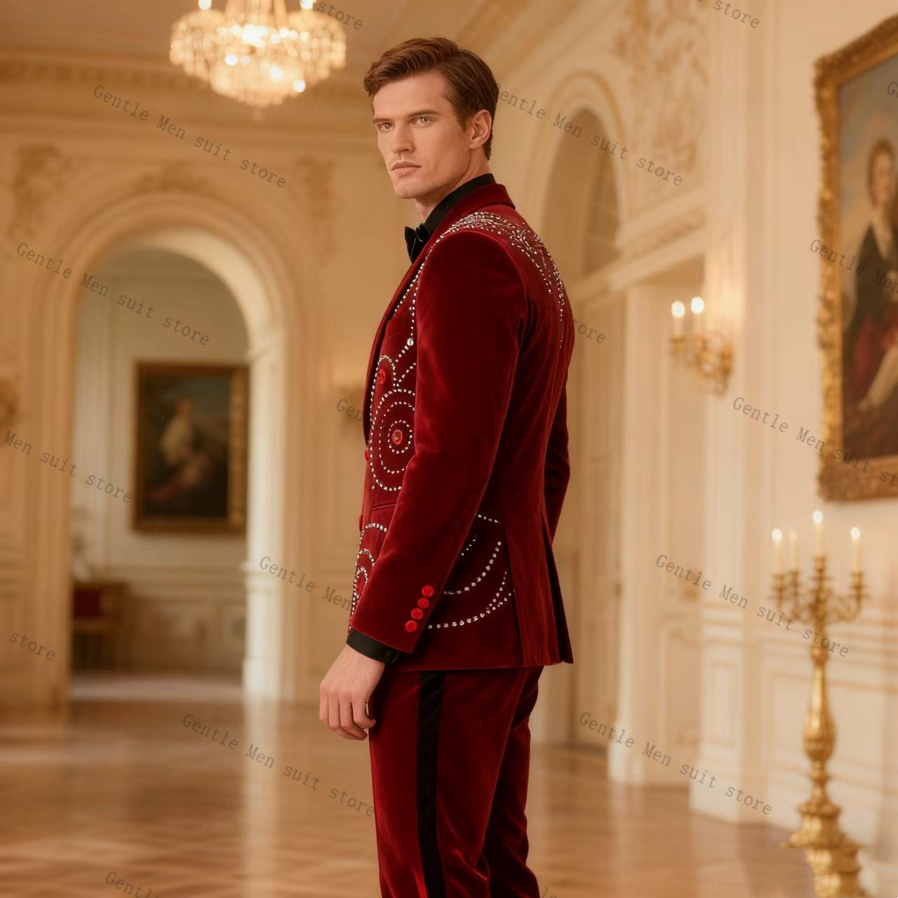 Velvet Crystal Red Men Suit Se - Men Formal Wear Red recension och pris