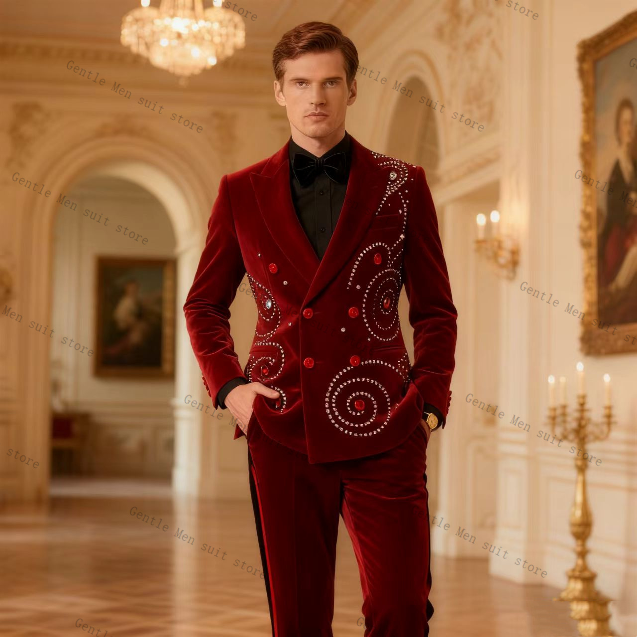 Velvet Crystal Red Men Suit Se - Men Formal Wear Red recension och pris