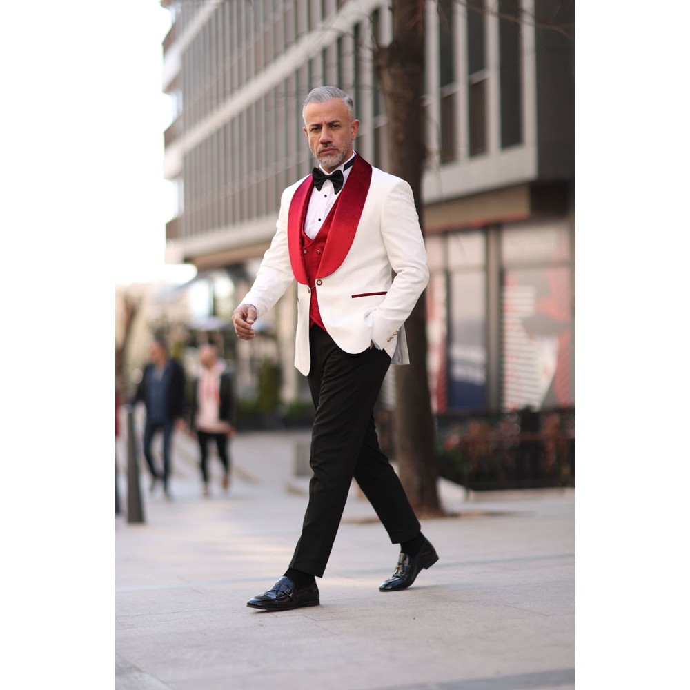 Red White Men Wedding Tuxedos  - Men Formal Wear Red recension och pris