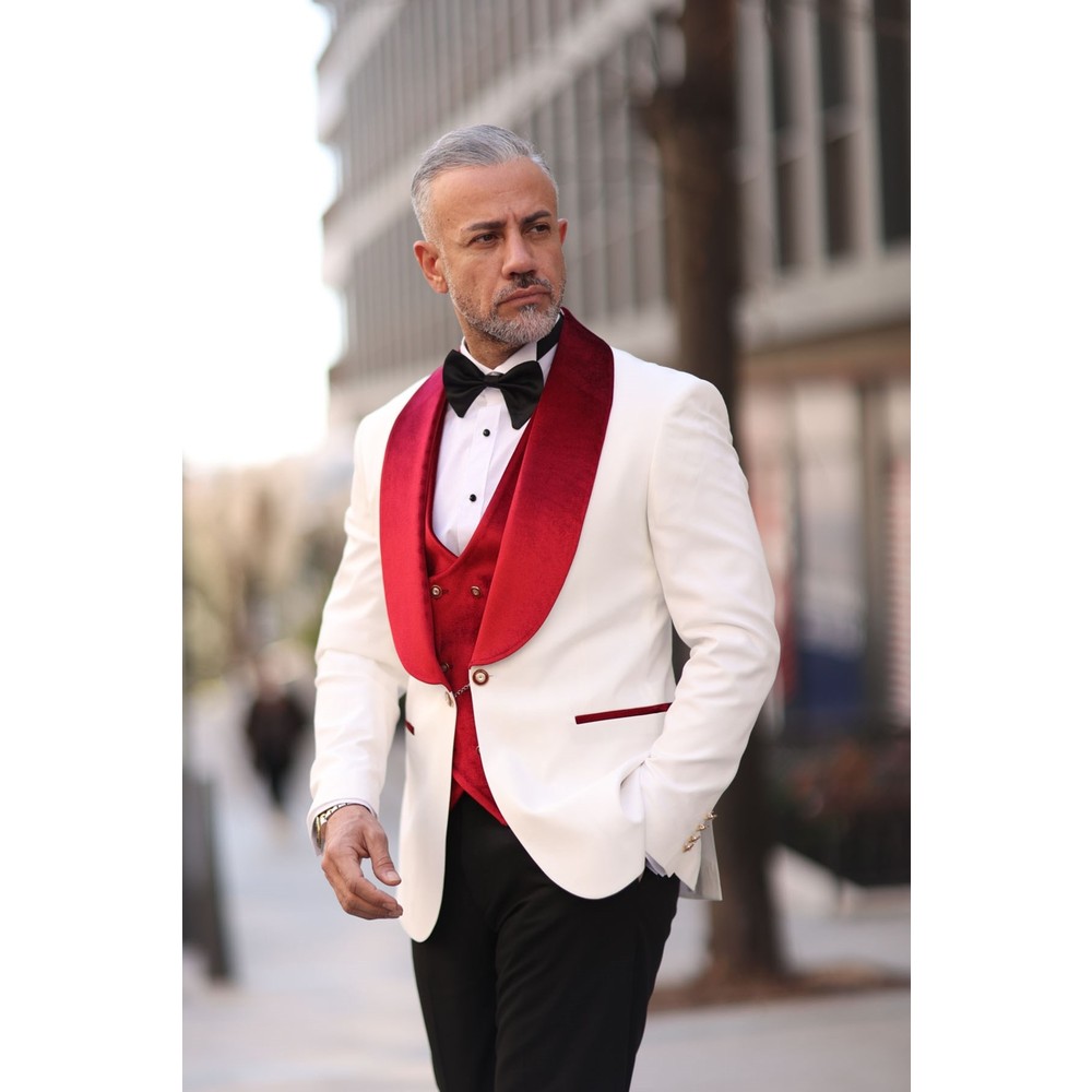 Red White Men Wedding Tuxedos  - Men Formal Wear Red recension och pris