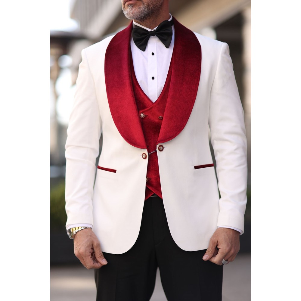 Red White Men Wedding Tuxedos  - Men Formal Wear Red recension och pris