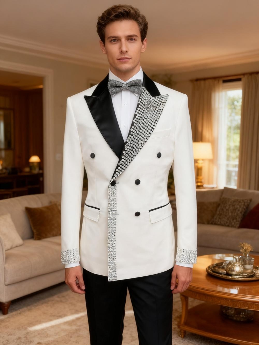 Dazzling Luxury Beaded Men's S - Men'S Formal Wear For Engagement recension och pris
