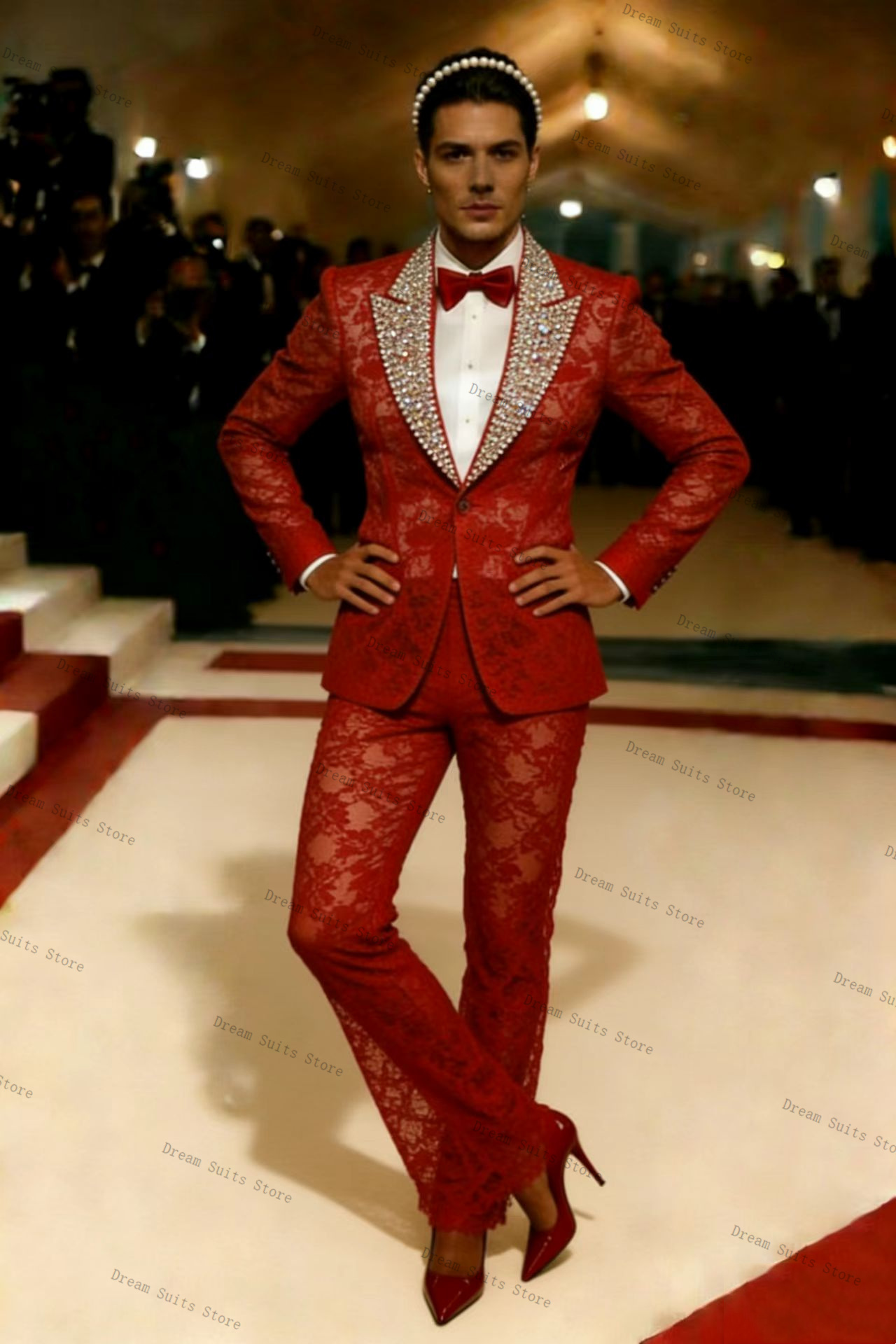 Gold Crystals Men Suit Set 2 P - Men Formal Wear Red recension och pris
