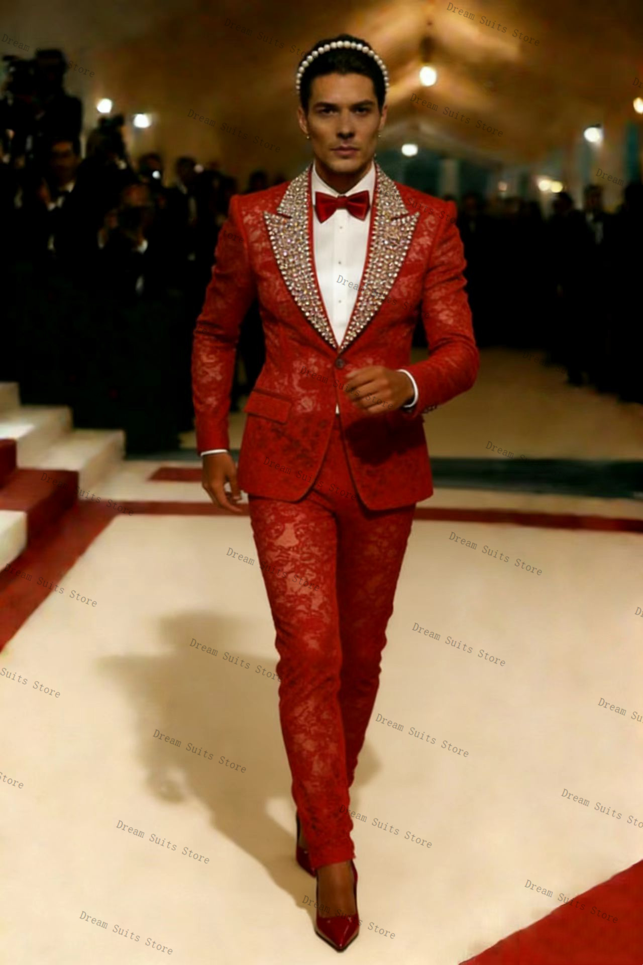Gold Crystals Men Suit Set 2 P - Men Formal Wear Red recension och pris